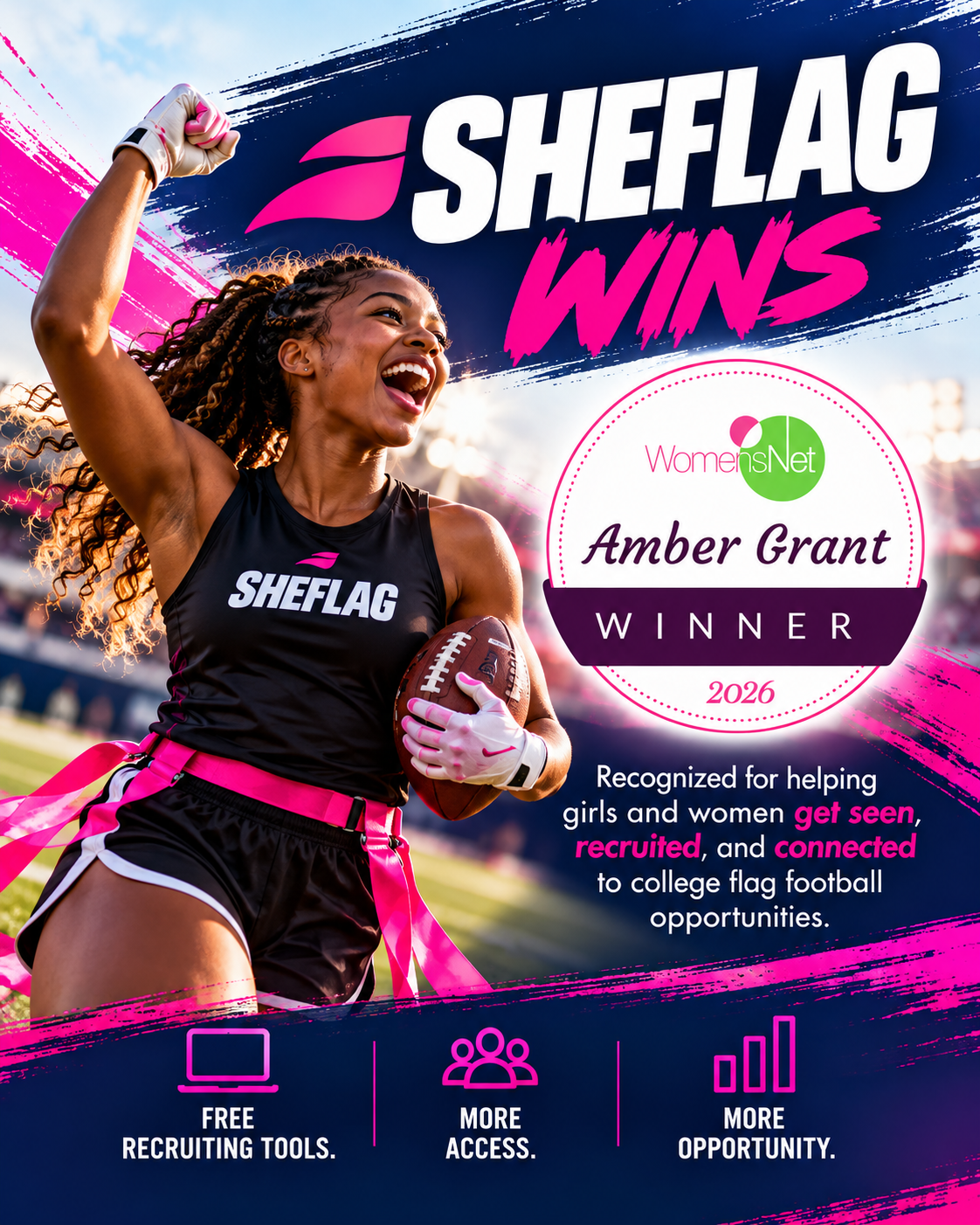 SheFlag Wins Amber Grant to Grow Free Recruiting Platform for Girls’ Flag Football