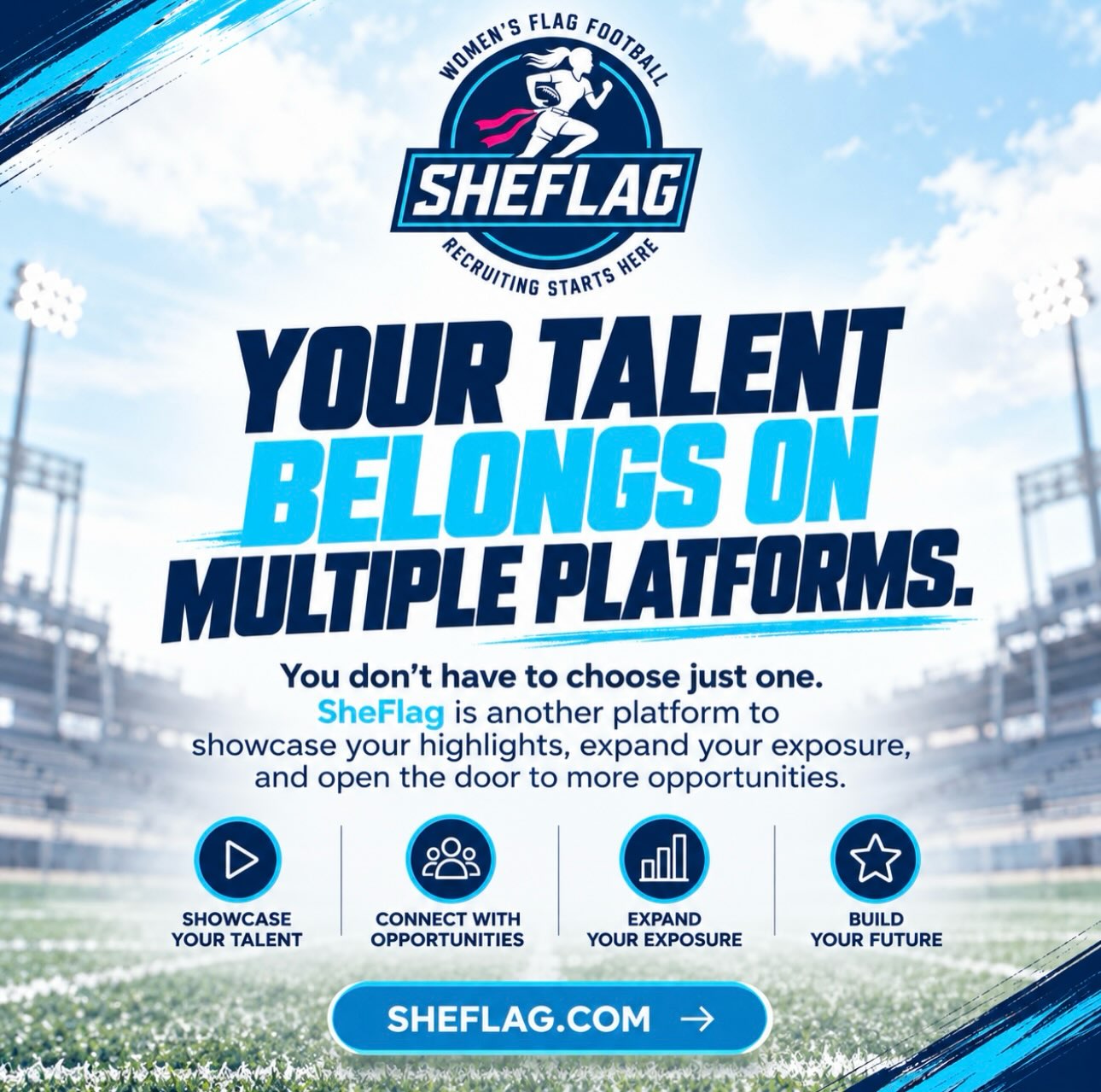 Keep building your profile everywhere — we’re just here to help you take it further. #Sheflagfootball